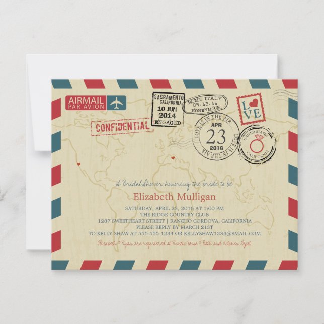 World Traveler Airmail | Kaliforniens Möhippa Inbjudningar (Framsida)