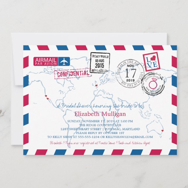 World Traveler Airmail | Möhippa Inbjudningar (Framsida)
