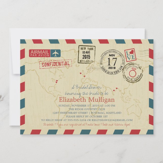 World Traveler Airmail | Möhippa Inbjudningar (Framsida)