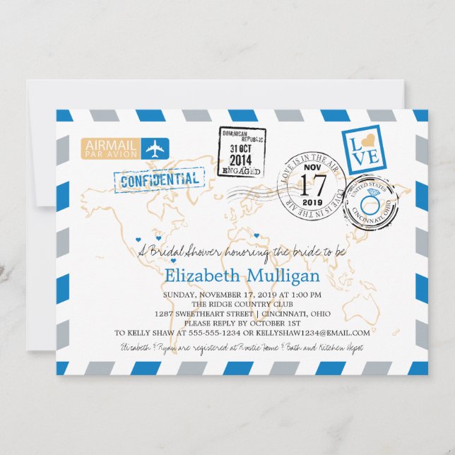 World Traveler Airmail | Möhippa Inbjudningar (Framsida)