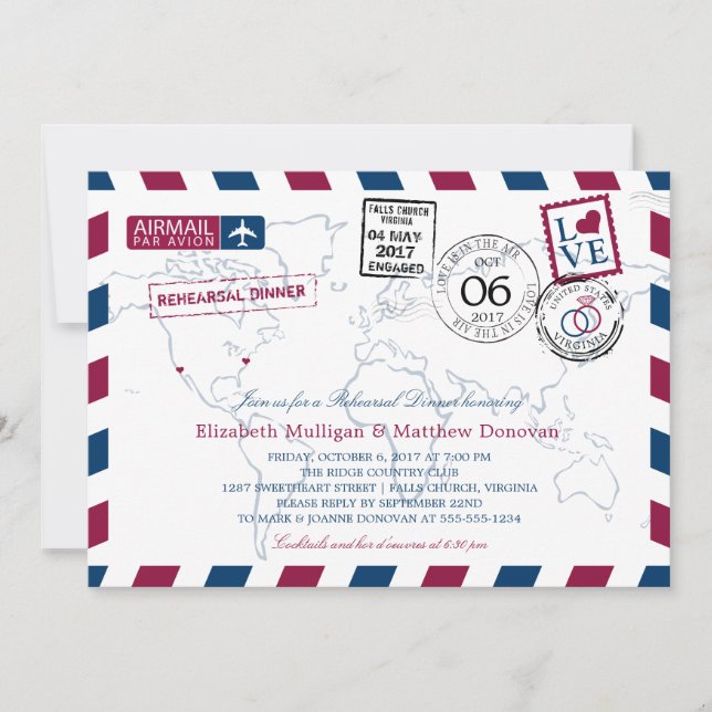 World Traveler Airmail | Rehearsal Dinner Inbjudningar (Framsida)