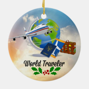 World Traveler, design 2, med julklapp Julgransprydnad Keramik