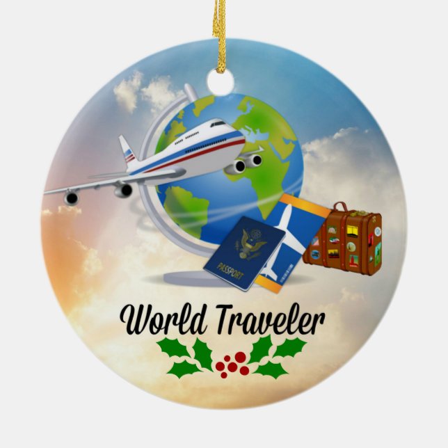World Traveler, design 2, med julklapp Julgransprydnad Keramik (Baksidan)