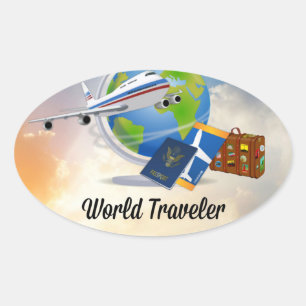 World Traveler, design 2 Ovalt Klistermärke