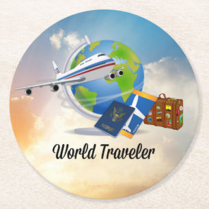 World Traveler, Design 2, Underlägg Papper Rund