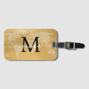 World Traveler Gold Foil Karta Anpassningsbar Mono Bagagebricka