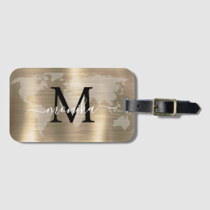 World Traveler Gold Foil Karta Anpassningsbar Mono Bagagebricka