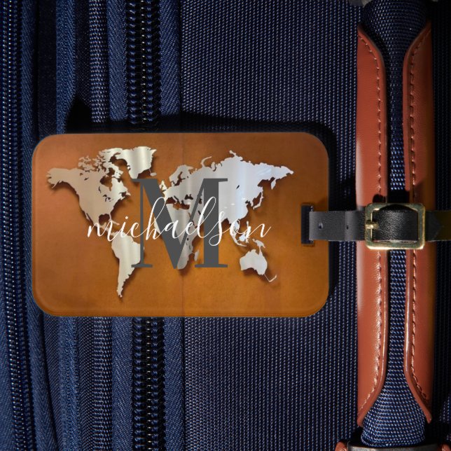 World Traveler Karta Anpassningsbar Monogram Namn  Bagagebricka (Framsida Insitu 4)