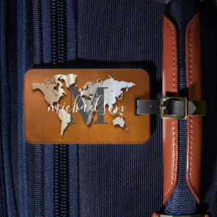 World Traveler Karta Anpassningsbar Monogram Namn Bagagebricka