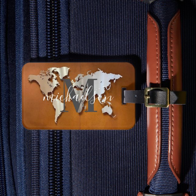 World Traveler Karta Anpassningsbar Monogram Namn  Bagagebricka (Framsida Insitu 4)