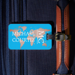 World Traveler karta metall Monogrammed personaliz Bagagebricka