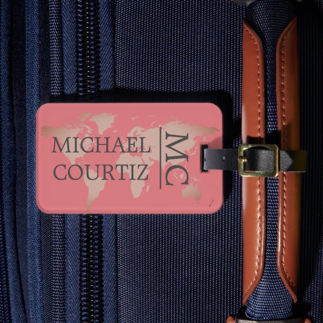 World Traveler karta metall Monogrammed personaliz Bagagebricka (Framsida Insitu 4)