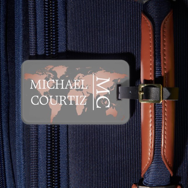 World Traveler karta metall Monogrammed personaliz Bagagebricka (Framsida Insitu 4)