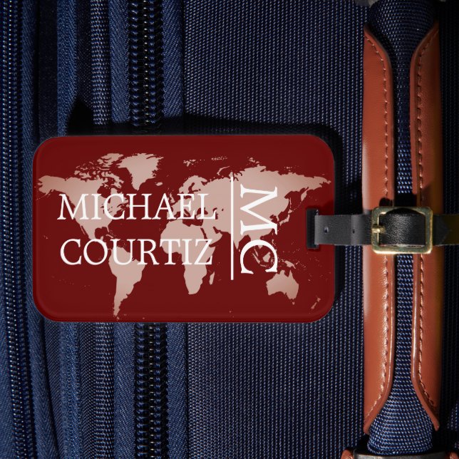 World Traveler karta metall Monogrammed personaliz Bagagebricka (Framsida Insitu 4)