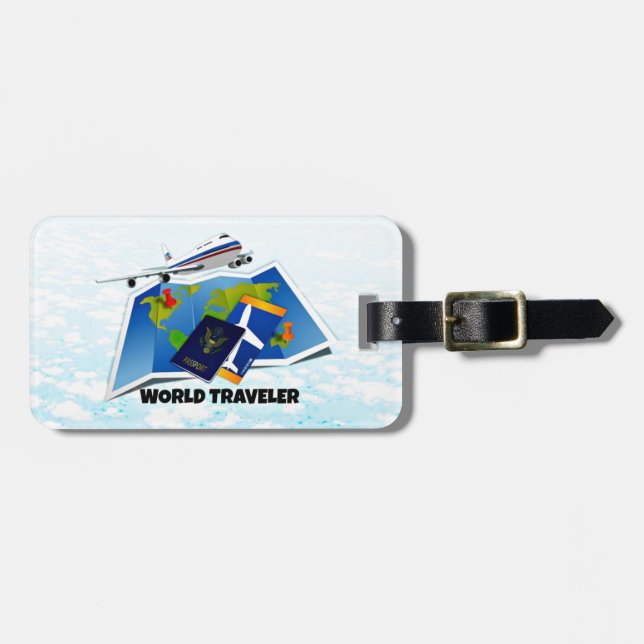 World Traveler - Karta, Passport och Biljett Bagagebricka (Horisontell Framsida)