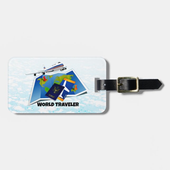 World Traveler - Karta, Passport och Biljett Bagagebricka (Horisontell Framsida)