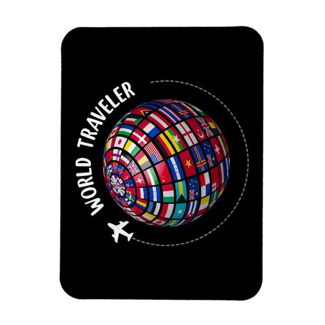 World Traveler Karta, Världs flaggor Traveler, Cou Magnet (Vertikal)