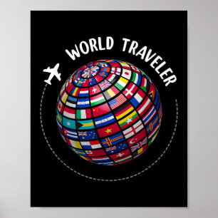 World Traveler Karta, Världs flaggor Traveler, Cou Poster