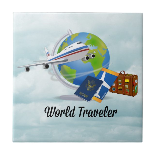 World Traveler, packad och redo att åka. Kakelplatta (Framsidan)