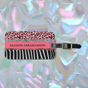 World Traveler Pink Girly Modern Glitter Bagagebricka