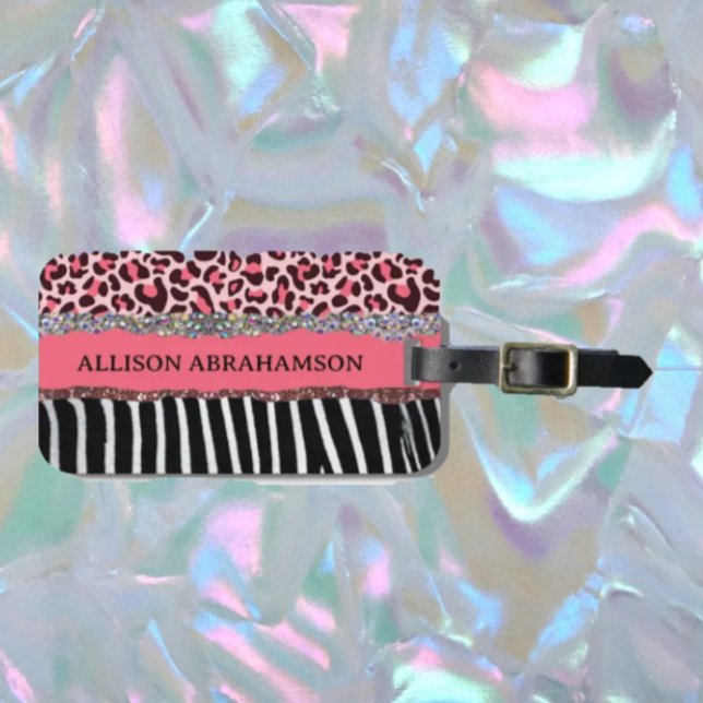 World Traveler Pink Girly Modern Glitter Bagagebricka (Skapare uppladdad)