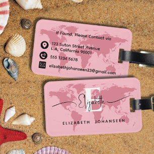 World Traveler Rosa Karta Modern Girly Monogram Na Bagagebricka