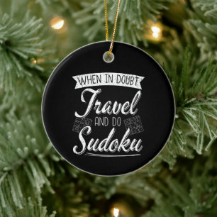 World Traveler Sudoku Puzzle Älskare Julgransprydnad Keramik