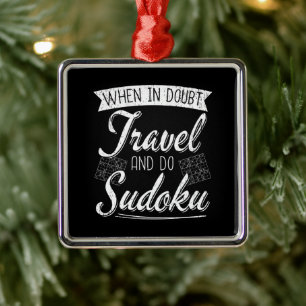 World Traveler Sudoku Puzzle Älskare Julgransprydnad Metall