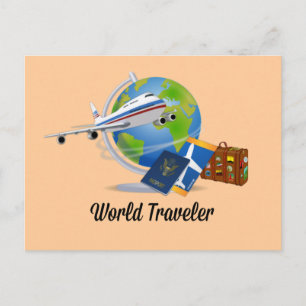 World Traveler. Syfte, biljett och pass. Vykort