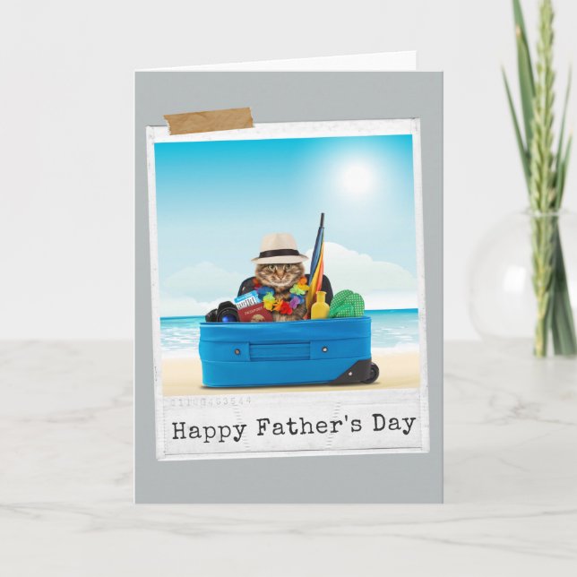 World Traveller Cat Happy Father's Day Card Kort (Framsida)
