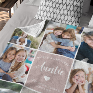 World Underbarare Auntie Photo Collage Simple Rosa Fleecefilt