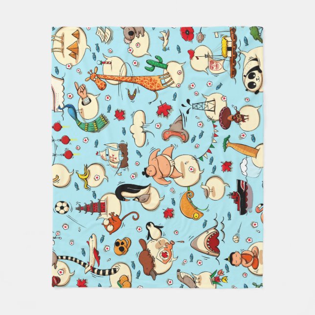 World Wonders: Colorful Blue Mönster. Fleecefilt (Framsidan)