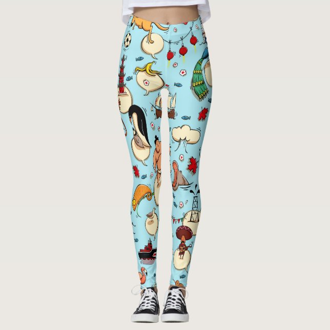 World Wonders: Colorful Blue Mönster. Leggings (Framsida)