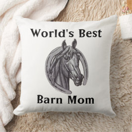 Worlds Best Barn Mamma Sketch Black White Horse Kudde
