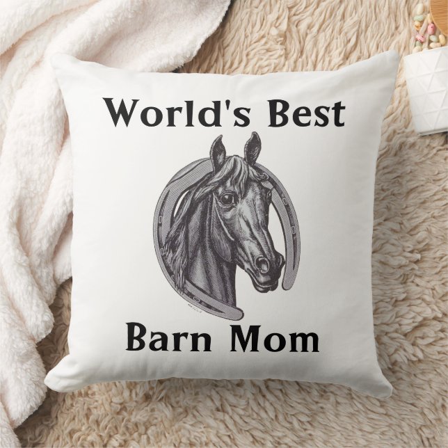 Worlds Best Barn Mamma Sketch Black White Horse Kudde (Filt)