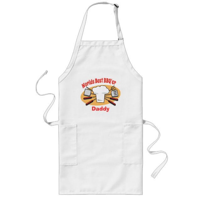 "Worlds Best BBQ'er" Anpassningsbar "Pappa" Apron Långt Förkläde (Framsidan)
