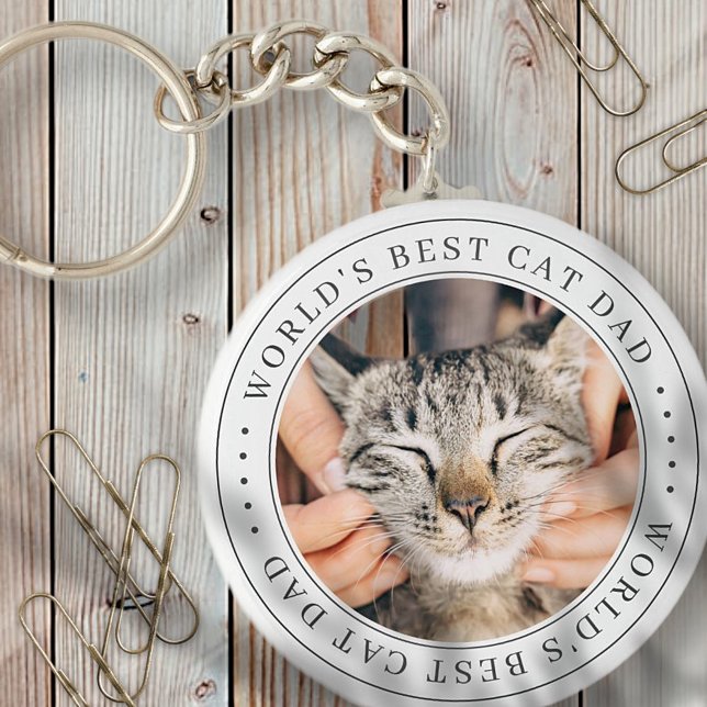 World's Best Cat Pappa Classic Simple Photo Nyckelring (Skapare uppladdad)