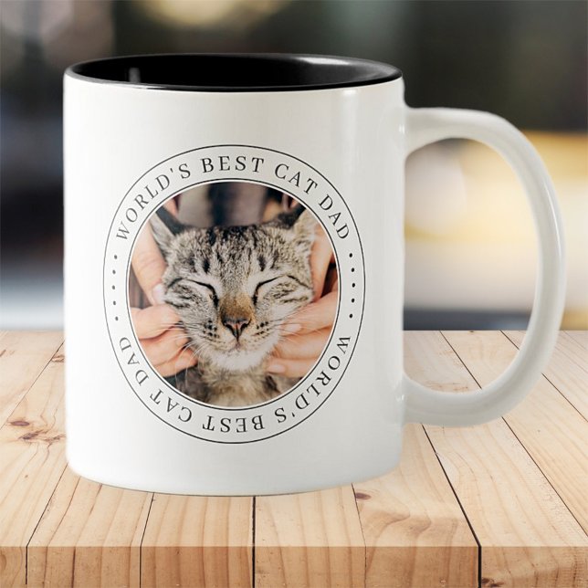 World's Best Cat Pappa Classic Simple Photo Två-Tonad Mugg (Skapare uppladdad)
