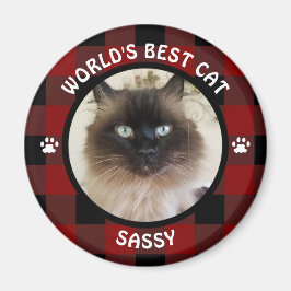 WORLDS BEST CAT Red and Black Buffalo Check Magnet