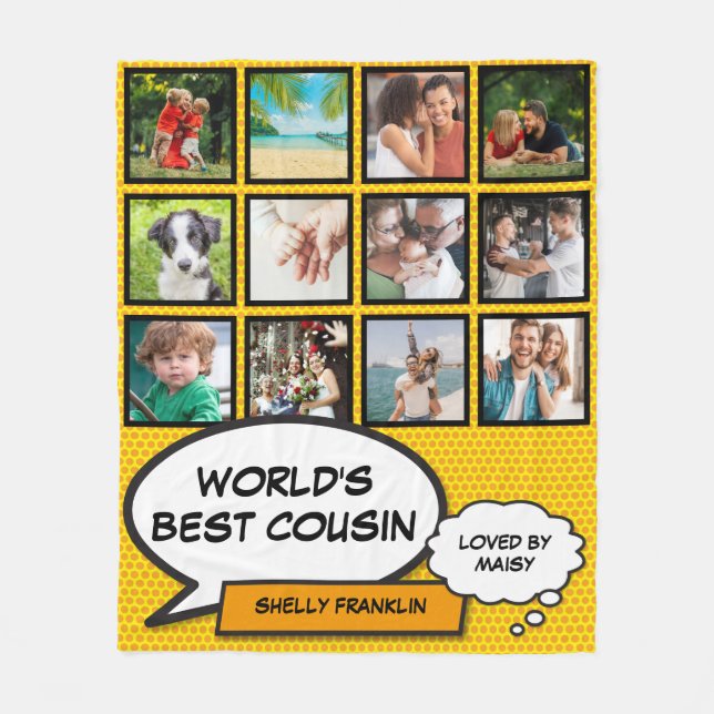 World's Best Cousin 12 Photo Tecknad Retro Roligt Fleecefilt (Framsidan)