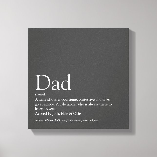 World's Best Dad Daddy Father Definition Fun Gray Canvastryck (Framsida)