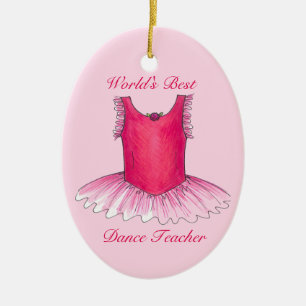 World's Best Dance Teacher Rosa Ballerina Tutu Julgransprydnad Keramik