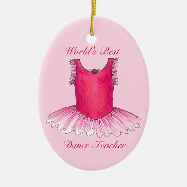 World's Best Dance Teacher Rosa Ballerina Tutu Julgransprydnad Keramik (Framsidan)