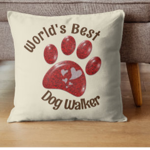 Worlds Best Dog Walker Paw Print Animal Care Kudde