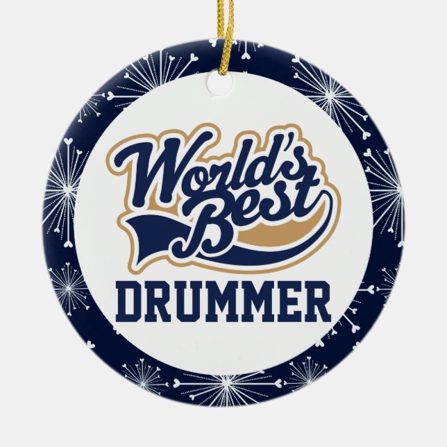 Worlds Best Drummer Music Gift Julgransprydnad Keramik (Framsidan)