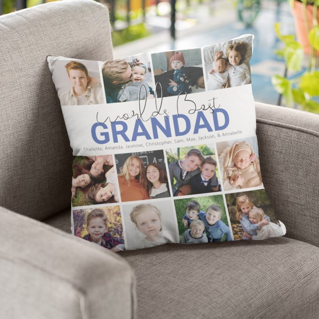 Worlds Best Grandad | Photo Collage Dekorativ kudd Kudde (Skapare uppladdad)