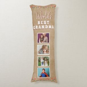 World's Best Grandma Flowers Blommigt Rustic Photo Kroppskudde
