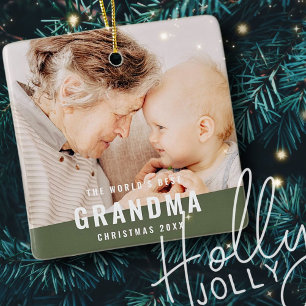 World's Best Grandma Modern Chic Photo Holiday Julgransprydnad Keramik
