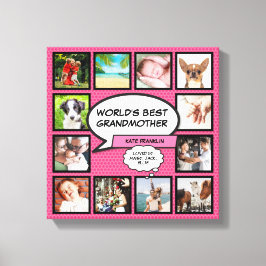 Worlds Best Grandma Roligt Rosa Photo Collage Canvastryck
