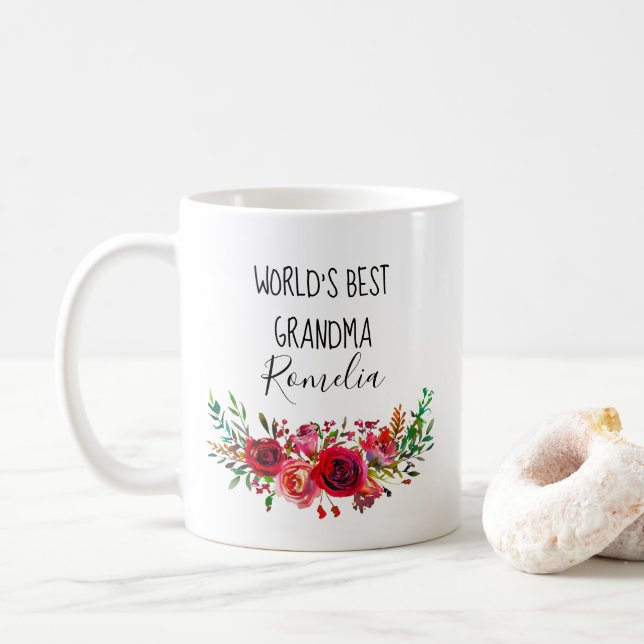 Worlds Best Grandma Watercolor Blommigt Kaffemugg (Med munk)